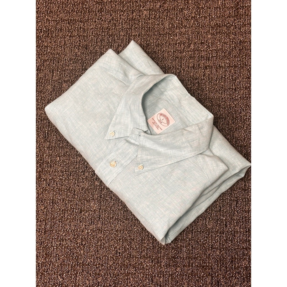Brooks Brothers 346 Shirt Linen Mens Large Button Down L/S Beach Classic NWOT